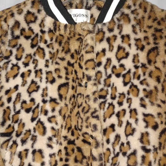 VIGOSS LEOPARD PRINT FAUX FUR BOMBER JACKET - Picture 6 of 11